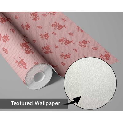 Papel de Parede Autoadesivo Vinílico Impermeável, Estampa de Folhas Pontilhadas e Flores, Rosa, Removível, Para Quarto e Sala - S4sassy 63,5 cm (L) × 152,4 cm (C) / Rosa - Vinil Texturizado