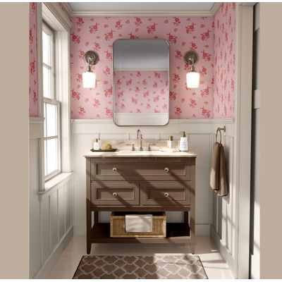 Papel de Parede Autoadesivo Vinílico Impermeável, Estampa de Folhas Pontilhadas e Flores, Rosa, Removível, Para Quarto e Sala - S4sassy 63,5 cm (L) × 152,4 cm (C) / Rosa - Vinil Texturizado