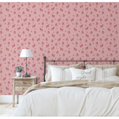Papel de Parede Autoadesivo Vinílico Impermeável, Estampa de Folhas Pontilhadas e Flores, Rosa, Removível, Para Quarto e Sala - S4sassy 63,5 cm (L) × 152,4 cm (C) / Rosa - Vinil Texturizado