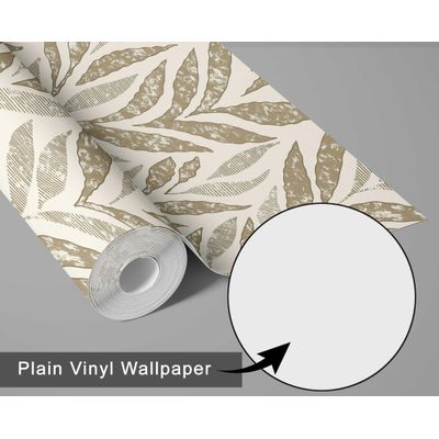 Papel de Parede Autoadesivo Decorativo Abstrato de Bananeira, Vinílico Impermeável Bege, Removível Locação, Quarto/Sala de Jantar - S4Sassy 63,5 cm (L) × 914,4 cm (C) / Bege - Vinil Liso