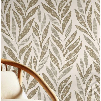 Papel de Parede Autoadesivo Decorativo Abstrato de Bananeira, Vinílico Impermeável Bege, Removível Locação, Quarto/Sala de Jantar - S4Sassy 63,5 cm (L) × 914,4 cm (C) / Bege - Vinil Liso