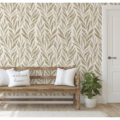 Papel de Parede Autoadesivo Decorativo Abstrato de Bananeira, Vinílico Impermeável Bege, Removível Locação, Quarto/Sala de Jantar - S4Sassy 63,5 cm (L) × 914,4 cm (C) / Bege - Vinil Liso