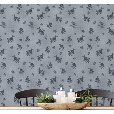 Papel de Parede Autoadesivo, Estampa Folhas Pontilhadas e Flores, Vinil Impermeável Cinza, Removível, para Quarto e Sala - S4sassy 63,5 cm (L) × 152,4 cm (C) / Cinza - Vinil Texturizado