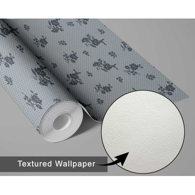 Papel de Parede Autoadesivo, Estampa Folhas Pontilhadas e Flores, Vinil Impermeável Cinza, Removível, para Quarto e Sala - S4sassy 63,5 cm (L) × 152,4 cm (C) / Cinza - Vinil Texturizado