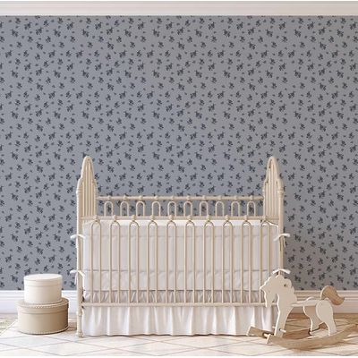 Papel de Parede Autoadesivo, Estampa Folhas Pontilhadas e Flores, Vinil Impermeável Cinza, Removível, para Quarto e Sala - S4sassy 63,5 cm (L) × 152,4 cm (C) / Cinza - Vinil Texturizado