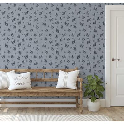 Papel de Parede Autoadesivo, Estampa Folhas Pontilhadas e Flores, Vinil Impermeável Cinza, Removível, para Quarto e Sala - S4sassy 63,5 cm (L) × 152,4 cm (C) / Cinza - Vinil Texturizado