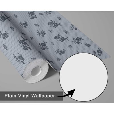 Papel de Parede Autoadesivo, Estampa Folhas Pontilhadas e Flores, Vinil Impermeável Cinza, Removível, para Quarto e Sala - S4sassy 63,5 cm (L) × 152,4 cm (C) / Cinza - Vinil Texturizado
