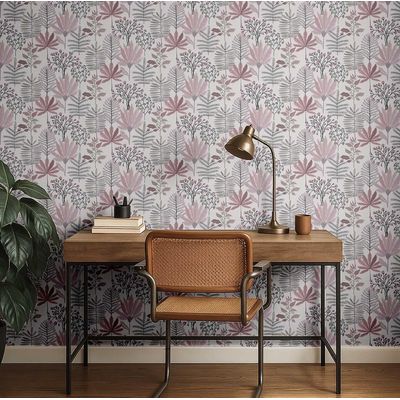 Papel de Parede Autoadesivo Jardim Tropical Pastel Vinil Impermeável Rosa Removível para Locatários Quarto/Sala de Jantar - S4Sassy 63,5 cm (L) × 152,4 cm (C) / Rosa - Vinil Liso