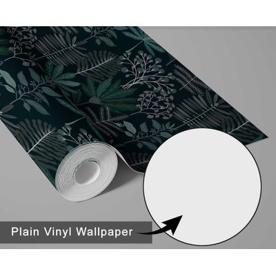 Papel de Parede Autoadesivo Jardim Tropical Tons Pastel, Vinílico Impermeável Preto, Removível para Quarto e Sala de Jantar - S4Sassy 63,5 cm (L) × 304,8 cm (C) / Preto - Vinil Liso