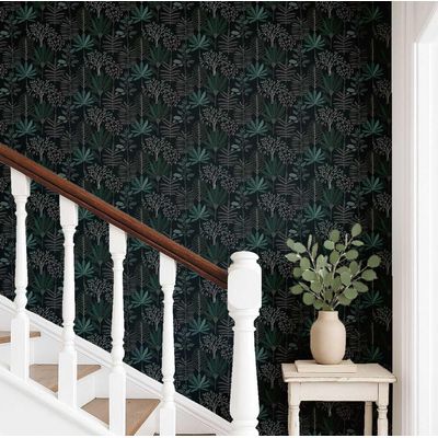 Papel de Parede Autoadesivo Jardim Tropical Tons Pastel, Vinílico Impermeável Preto, Removível para Quarto e Sala de Jantar - S4Sassy 63,5 cm (L) × 304,8 cm (C) / Preto - Vinil Liso