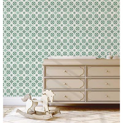 Adesivo de Parede Removível Estilo Vintage Impermeável, Mosaico Floral para Backsplash/Cozinha, Rolo Vinílico Autoadesivo - Verde - S4sassy 63,5 cm (L) × 609,6 cm (C) / Verde - Vinil Texturizado