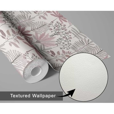 Papel de Parede Autoadesivo Jardim Tropical Pastel Vinil Impermeável Rosa Removível para Locatários Quarto/Sala de Jantar - S4Sassy 63,5 cm (L) × 304,8 cm (C) / Rosa - Vinil Texturizado
