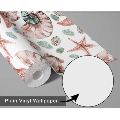 Papel de Parede Autocolante Removível Conchas e Estrelas-do-Mar Aquarela Marrom para Banheiro, Lavanderia, Closet - S4Sassy 63,5 cm (L) × 609,6 cm (C) / Marrom - Vinil Texturizado