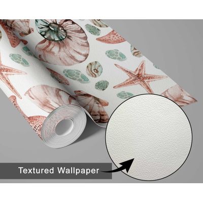 Papel de Parede Autocolante Removível Conchas e Estrelas-do-Mar Aquarela Marrom para Banheiro, Lavanderia, Closet - S4Sassy 63,5 cm (L) × 609,6 cm (C) / Marrom - Vinil Texturizado
