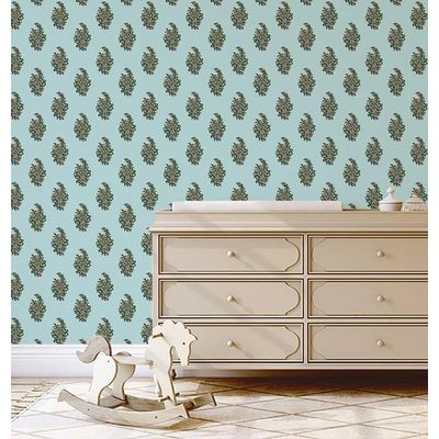 Papel de Parede Vinílico Autoadesivo Motivo Tradicional Booti Removível Estilo Asiático para Banheiro, Lavanderia e Closet Azul - S4Sassy 63,5 cm (L) × 152,4 cm (C) / Azul - Vinil Liso
