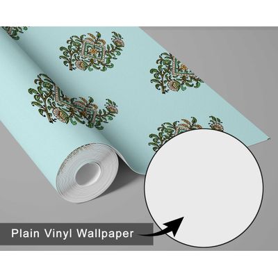 Papel de Parede Vinílico Autoadesivo Motivo Tradicional Booti Removível Estilo Asiático para Banheiro, Lavanderia e Closet Azul - S4Sassy 63,5 cm (L) × 152,4 cm (C) / Azul - Vinil Liso