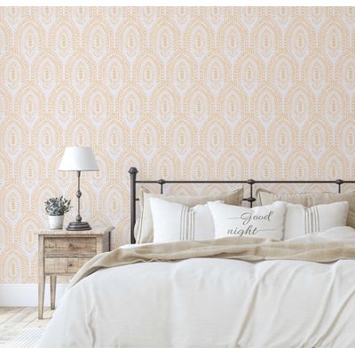 Papel Contact Vinílico Autoadesivo, Urban Chic Paisley Arqueada de Folhas, Amarelo, Impermeável, Removível para Quartos e Sala - S4Sassy 63,5 cm (L) × 914,4 cm (C) / Amarelo - Vinil Liso