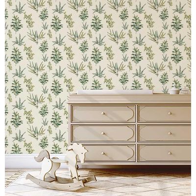 Papel de Parede Autoadesivo Mural Estampa de Samambaias e Folhagens, Adesivo Removível, Entrada e Decoração de Escritório - S4sassy 63,5 cm (L) × 152,4 cm (C) / Verde - Vinil Liso