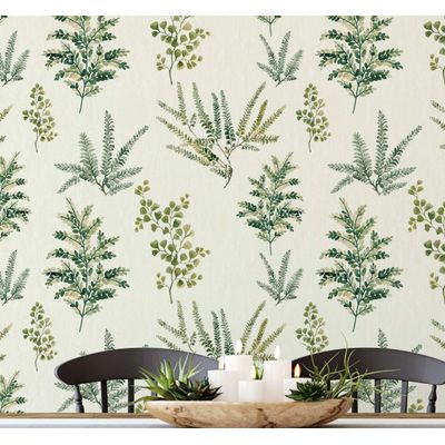 Papel de Parede Autoadesivo Mural Estampa de Samambaias e Folhagens, Adesivo Removível, Entrada e Decoração de Escritório - S4sassy 63,5 cm (L) × 152,4 cm (C) / Verde - Vinil Liso