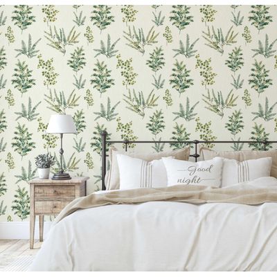 Papel de Parede Autoadesivo Mural Estampa de Samambaias e Folhagens, Adesivo Removível, Entrada e Decoração de Escritório - S4sassy 63,5 cm (L) × 152,4 cm (C) / Verde - Vinil Liso