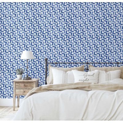 Papel-Contato Autoadesivo Impermeável com Flechas Intertravadas Azul Removível para Quarto e Sala de Jantar para Inquilinos - S4sassy 63,5 cm (L) × 152,4 cm (C) / Azul - Vinil Texturizado