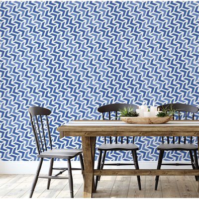 Papel-Contato Autoadesivo Impermeável com Flechas Intertravadas Azul Removível para Quarto e Sala de Jantar para Inquilinos - S4sassy 63,5 cm (L) × 152,4 cm (C) / Azul - Vinil Texturizado