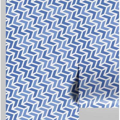 Papel-Contato Autoadesivo Impermeável com Flechas Intertravadas Azul Removível para Quarto e Sala de Jantar para Inquilinos - S4sassy 63,5 cm (L) × 152,4 cm (C) / Azul - Vinil Texturizado