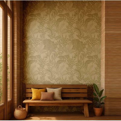 Papel de Parede Autoadesivo Vinílico Impermeável, Estampa Esboço de Selva Verde Removível para Locatários, Quarto/Sala de Jantar - S4Sassy 63,5 cm (L) × 152,4 cm (C) / Verde - Vinil Texturizado