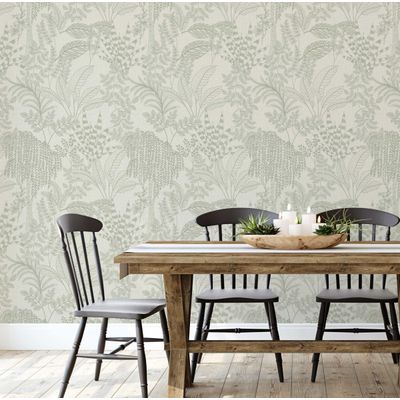 Papel de Parede Autoadesivo Vinílico Impermeável, Estampa Esboço de Selva Verde Removível para Locatários, Quarto/Sala de Jantar - S4Sassy 63,5 cm (L) × 152,4 cm (C) / Verde - Vinil Texturizado