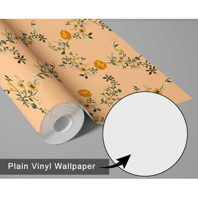 Papel de Parede Autoadesivo com Estampa Floral Selvagem Delicada, Vinil à Prova d'Água, Removível, para Inquilinos, Laranja - S4sassy 63,5 cm (L) × 304,8 cm (C) / Laranja - Vinil Texturizado