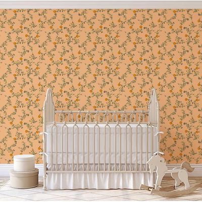 Papel de Parede Autoadesivo com Estampa Floral Selvagem Delicada, Vinil à Prova d'Água, Removível, para Inquilinos, Laranja - S4sassy 63,5 cm (L) × 304,8 cm (C) / Laranja - Vinil Texturizado
