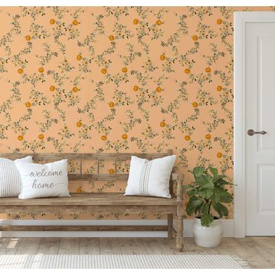Papel de Parede Autoadesivo com Estampa Floral Selvagem Delicada, Vinil à Prova d'Água, Removível, para Inquilinos, Laranja - S4sassy 63,5 cm (L) × 304,8 cm (C) / Laranja - Vinil Texturizado
