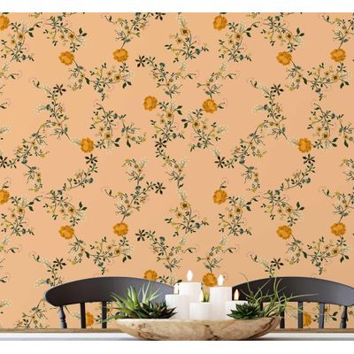 Papel de Parede Autoadesivo com Estampa Floral Selvagem Delicada, Vinil à Prova d'Água, Removível, para Inquilinos, Laranja - S4sassy 63,5 cm (L) × 304,8 cm (C) / Laranja - Vinil Texturizado