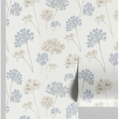 Revestimento de Parede Autoadesivo Floral Pastel em Vinil Removível, Mural Moderno Azul para Quarto, Banheiro, Lavanderia, Closet - S4Sassy 63,5 cm (L) × 152,4 cm (C) / Azul - Vinil Liso
