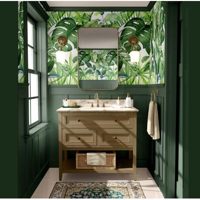 Papel de Parede Monocromático de Folhas Tropicais Verde, Vinil Autoadesivo, Revestimento Decorativo DIY para Quarto e Sala - S4Sassy 63,5 cm (L) × 152,4 cm (C) / Verde - Vinil Liso