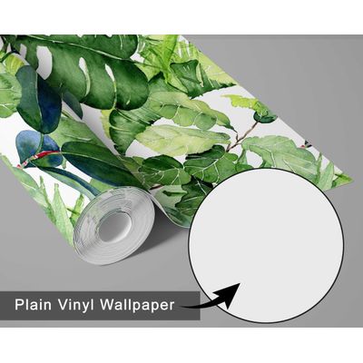 Papel de Parede Monocromático de Folhas Tropicais Verde, Vinil Autoadesivo, Revestimento Decorativo DIY para Quarto e Sala - S4Sassy 63,5 cm (L) × 152,4 cm (C) / Verde - Vinil Liso