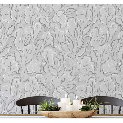 Papel de Parede Vinil Autoadesivo Chic Urbano Folhagem Abstrata Impermeável Cinza Removível Para Quartos e Salas, Inquilinos - S4Sassy 63,5 cm (L) × 152,4 cm (C) / Cinza - Vinil Texturizado