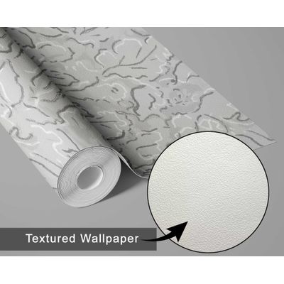 Papel de Parede Vinil Autoadesivo Chic Urbano Folhagem Abstrata Impermeável Cinza Removível Para Quartos e Salas, Inquilinos - S4Sassy 63,5 cm (L) × 152,4 cm (C) / Cinza - Vinil Texturizado