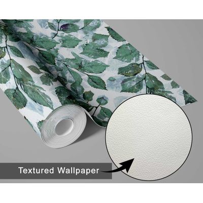 Papel de Parede Autoadesivo Folhas em Aquarela, Contact Vinil Impermeável Verde, Removível para Locatários, Quarto/Sala de Jantar - S4Sassy 63,5 cm (L) × 609,6 cm (C) / Verde - Vinil Texturizado