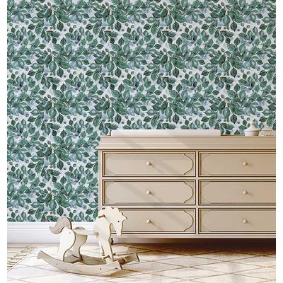 Papel de Parede Autoadesivo Folhas em Aquarela, Contact Vinil Impermeável Verde, Removível para Locatários, Quarto/Sala de Jantar - S4Sassy 63,5 cm (L) × 609,6 cm (C) / Verde - Vinil Texturizado