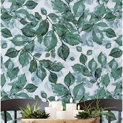 Papel de Parede Autoadesivo Folhas em Aquarela, Contact Vinil Impermeável Verde, Removível para Locatários, Quarto/Sala de Jantar - S4Sassy 63,5 cm (L) × 609,6 cm (C) / Verde - Vinil Texturizado