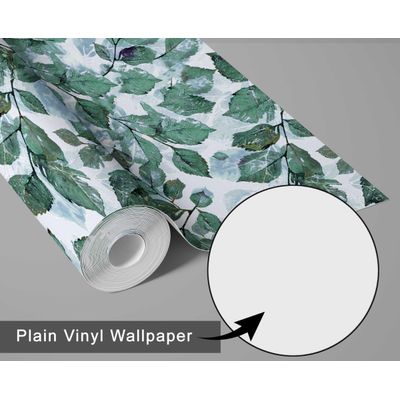 Papel de Parede Autoadesivo Folhas em Aquarela, Contact Vinil Impermeável Verde, Removível para Locatários, Quarto/Sala de Jantar - S4Sassy 63,5 cm (L) × 609,6 cm (C) / Verde - Vinil Texturizado