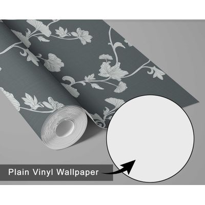 Papel de Parede Autoadesivo Removível Ginkgo Vine Cinza, Mural Instantâneo para Quarto, Banheiro, Lavanderia, Interior do Closet - S4Sassy 63,5 cm (L) × 152,4 cm (C) / Cinza - Vinil Liso