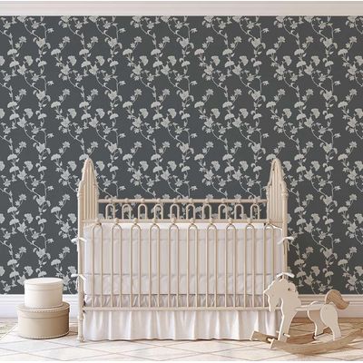 Papel de Parede Autoadesivo Removível Ginkgo Vine Cinza, Mural Instantâneo para Quarto, Banheiro, Lavanderia, Interior do Closet - S4Sassy 63,5 cm (L) × 152,4 cm (C) / Cinza - Vinil Liso