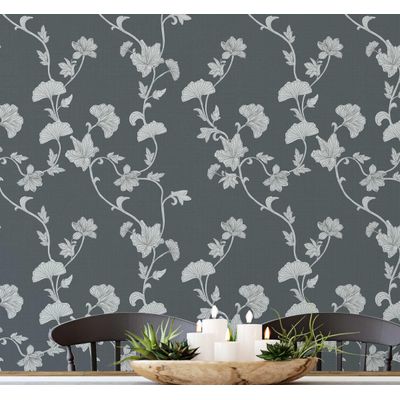 Papel de Parede Autoadesivo Removível Ginkgo Vine Cinza, Mural Instantâneo para Quarto, Banheiro, Lavanderia, Interior do Closet - S4Sassy 63,5 cm (L) × 152,4 cm (C) / Cinza - Vinil Liso