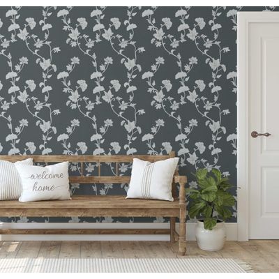 Papel de Parede Autoadesivo Removível Ginkgo Vine Cinza, Mural Instantâneo para Quarto, Banheiro, Lavanderia, Interior do Closet - S4Sassy 63,5 cm (L) × 152,4 cm (C) / Cinza - Vinil Liso