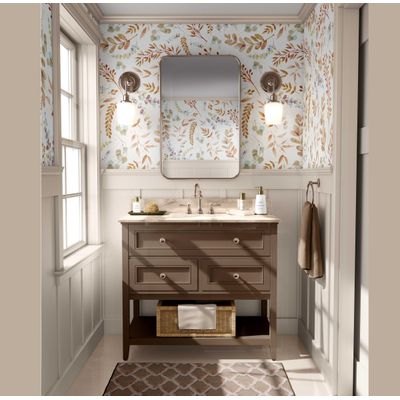 Papel de Parede Folhas Aquareladas Bege Autoadesivo em Vinil, Revestimento Botânico, Decoração DIY para Quarto, Sala e Ambientes - S4Sassy 63,5 cm (L) × 609,6 cm (C) / Bege - Vinil Texturizado
