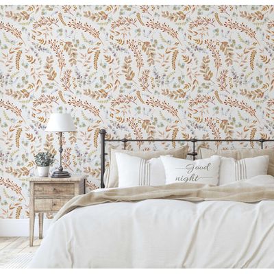 Papel de Parede Folhas Aquareladas Bege Autoadesivo em Vinil, Revestimento Botânico, Decoração DIY para Quarto, Sala e Ambientes - S4Sassy 63,5 cm (L) × 609,6 cm (C) / Bege - Vinil Texturizado