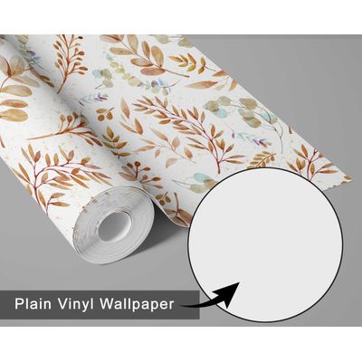Papel de Parede Folhas Aquareladas Bege Autoadesivo em Vinil, Revestimento Botânico, Decoração DIY para Quarto, Sala e Ambientes - S4Sassy 63,5 cm (L) × 609,6 cm (C) / Bege - Vinil Texturizado