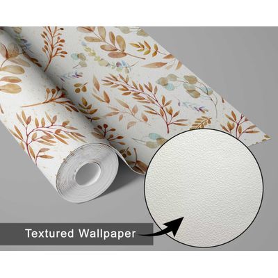 Papel de Parede Folhas Aquareladas Bege Autoadesivo em Vinil, Revestimento Botânico, Decoração DIY para Quarto, Sala e Ambientes - S4Sassy 63,5 cm (L) × 609,6 cm (C) / Bege - Vinil Texturizado